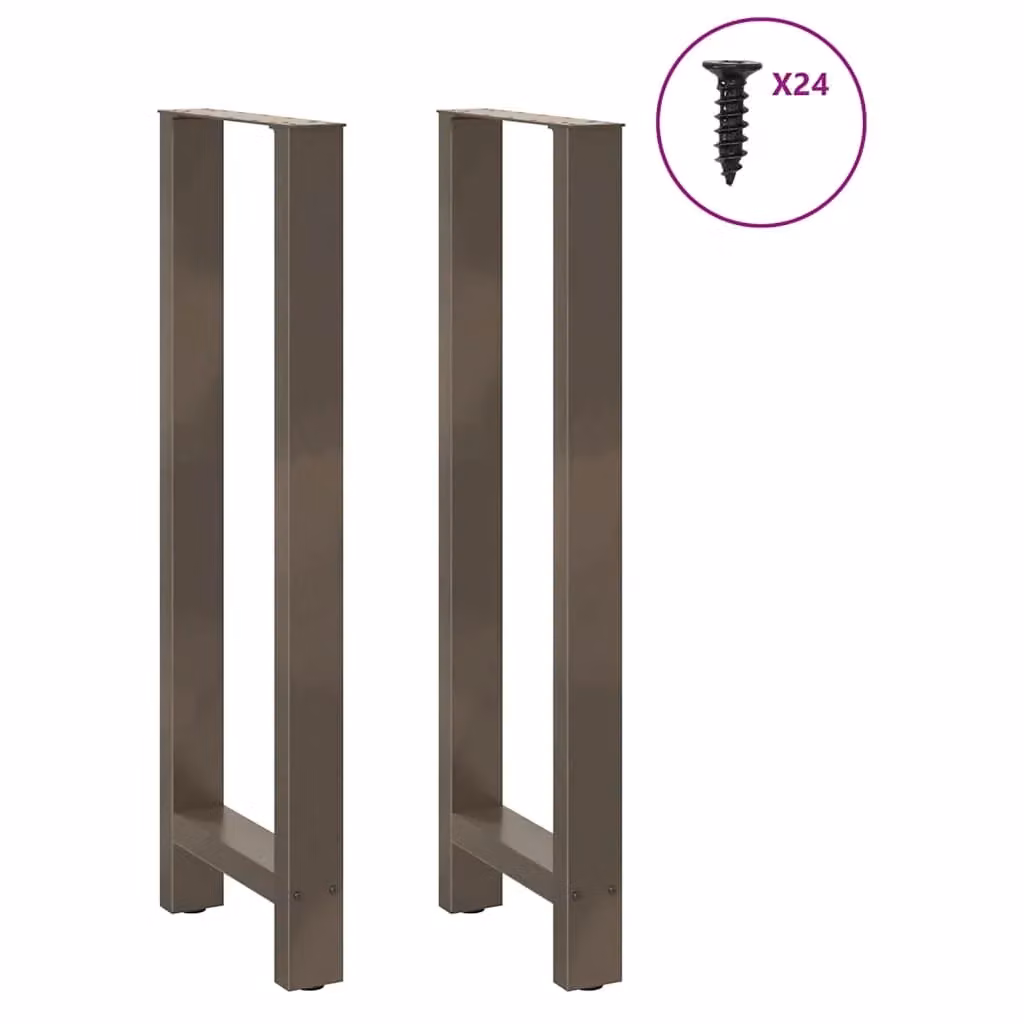 Set di 2 gambe per tavolo da bar in acciaio con design moderno e piedini livellanti, colore argento e marrone, H: 110 cm, L: 50 cm – 2