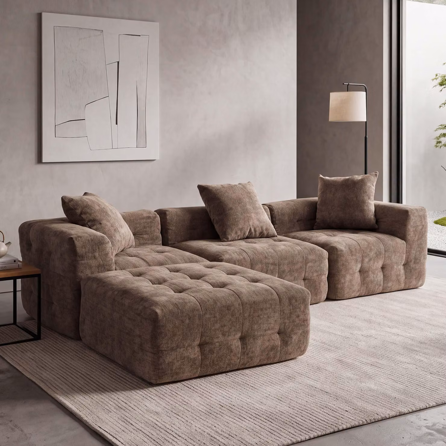 Divano HWC-R33, divano a 3 posti, divano imbottito/divano relax, tessuto/materiale tessile (340g/m²), 270 cm, colore marrone