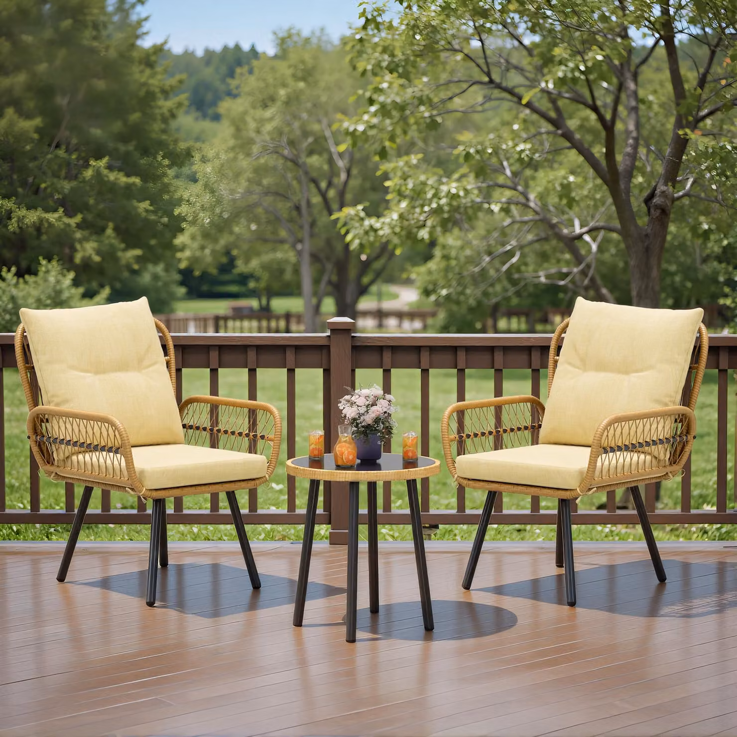 Set di mobili da giardino BEALIFE da 3 pezzi per balcone e terrazza | gruppo di seduta per esterni tavolo con 2 sedie | colore: giallo/grigio | WR213