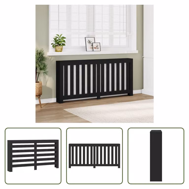 The Living Store Rivestimento per radiatori nero 175x20x82 cm materiale a base di legno