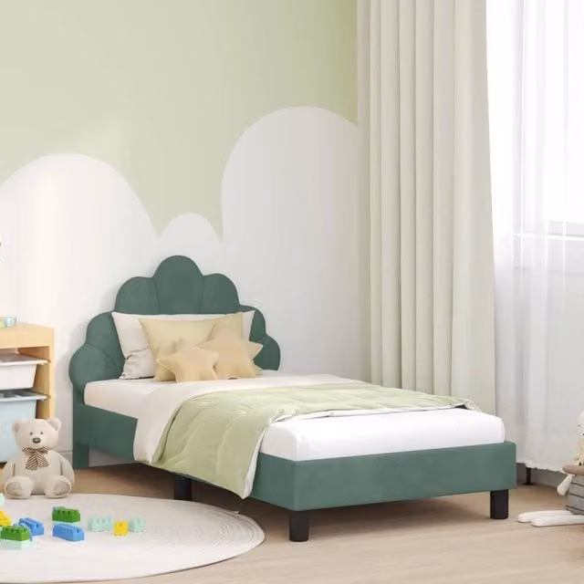 Letto moderno per bambini DESIGN IN in velluto verde, L 160 x P 80 x H 90 cm