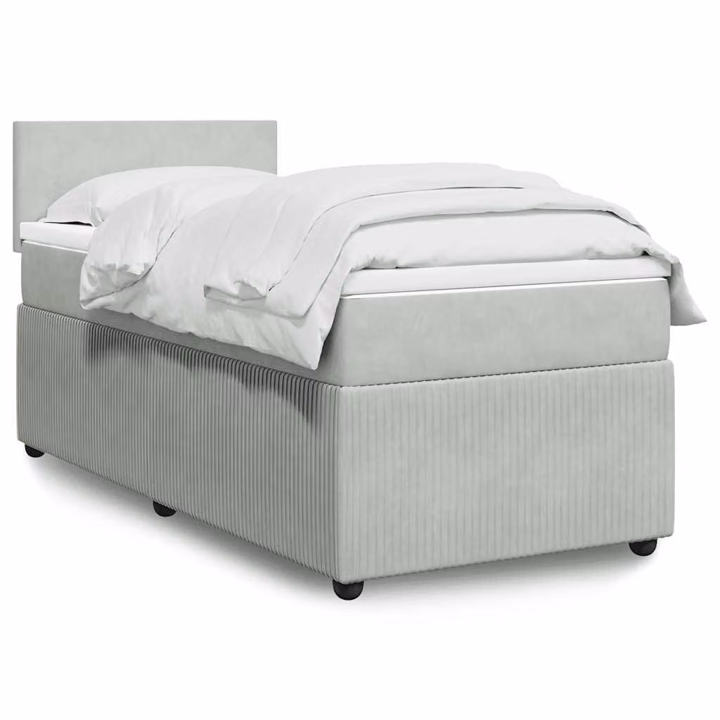 vidaXL Giroletto a Molle con Materasso Ibrido in Velluto Grigio e Bianco L/P/H: 200 x 80 x 76,7 cm