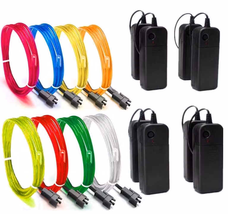 EL-Draht, luci al neon, 4 modalità, 8 x 1 metro, multicolore, alimentato a batteria