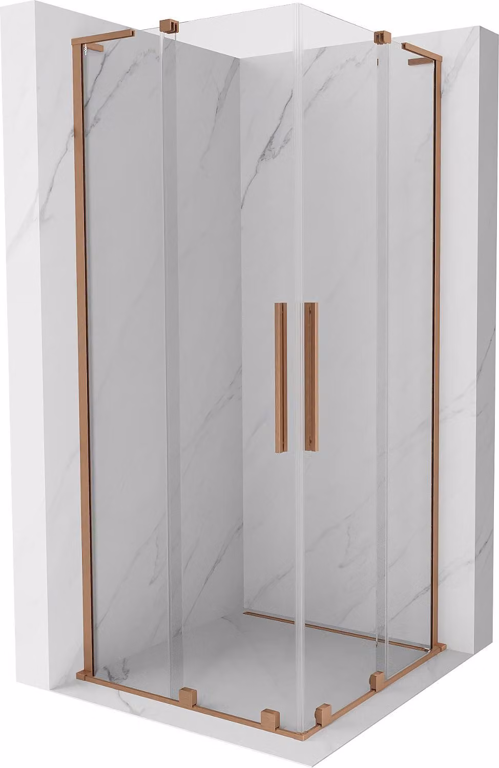 Mexen Velar L Duo cabina doccia scorrevole 90 x 90 cm, trasparente, rame spazzolato - 871-090-090-02-03-65