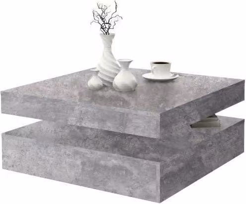 Tavolino quadrato girevole - Truciolare - Decoro cemento grigio chiaro - Classico - L 78 x P 78 x H 35,4 cm - CAFF