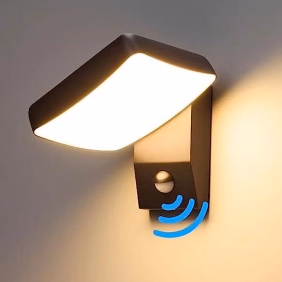 Lampada da parete esterna LED bianca con sensore di movimento e timer, resistente IP65 in alluminio per giardino