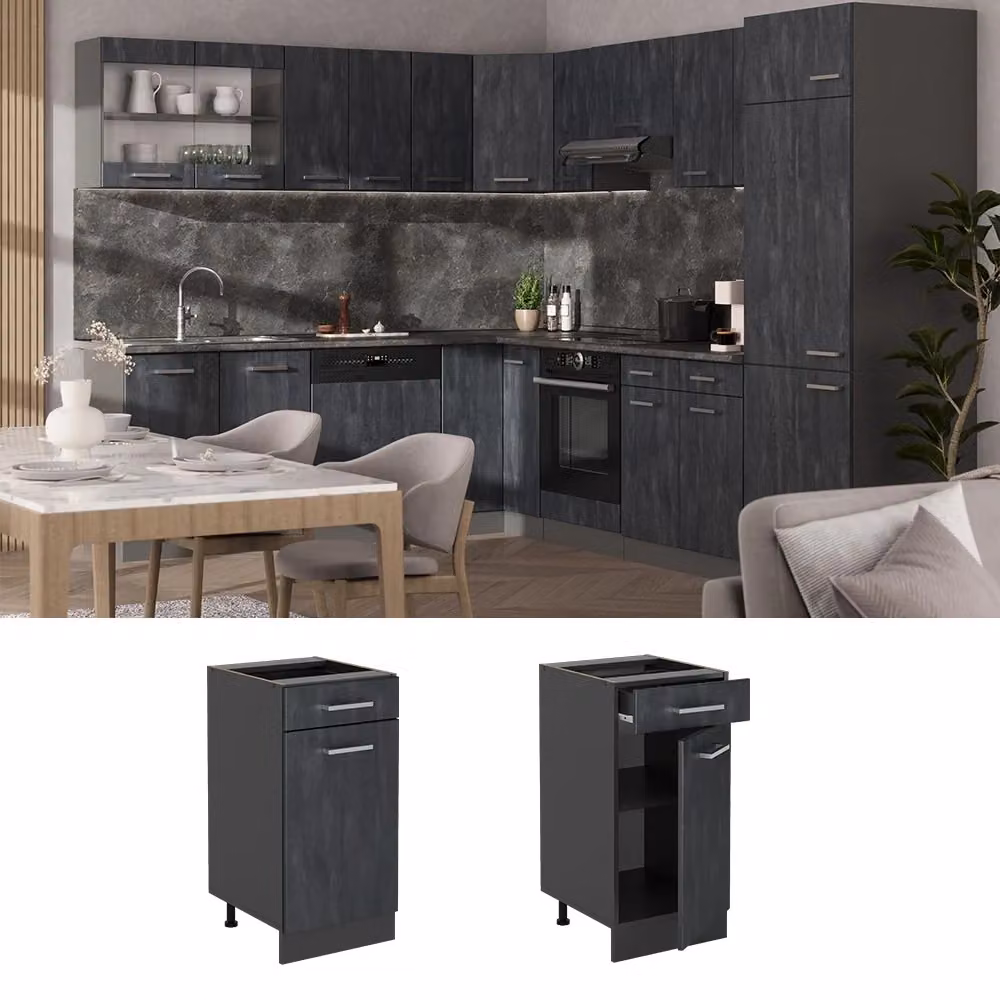 Mobiletto base per cucina Vicco R-Line in finitura opaca nero e antracite L: 40 cm, H: 81,6 cm, P: 46 cm – 2
