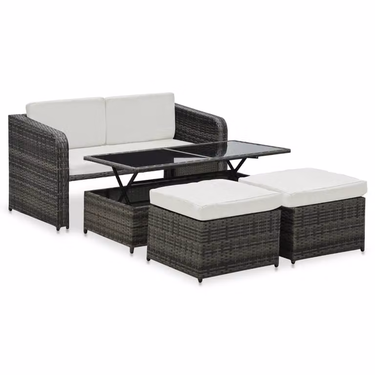 vidaXL Set da giardino 4 pezzi con cuscini in poly rattan antracite