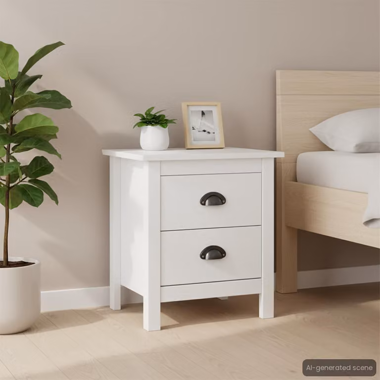 vidaXL Comodino Hill Bianco in Legno Massello di Pino L: 46 cm, P: 35 cm, H: 49,5 cm