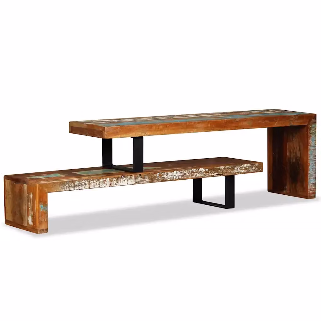 Mobile Porta TV Rustico vidaXL in Legno Massello di Recupero e Metallo, Colore Marrone, L: 117 cm, P: 40 cm, H: 30 cm – 2