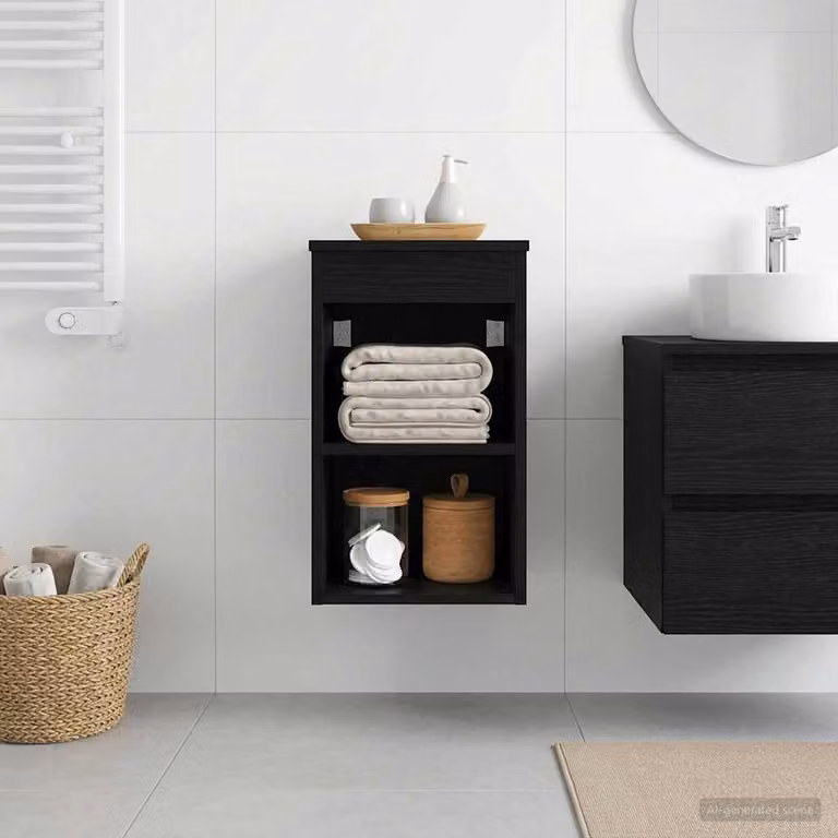 Armadio da bagno moderno vidaXL in rovere nero con ripiani interni, sospeso, L 30 cm x P 44,5 cm x H 50 cm