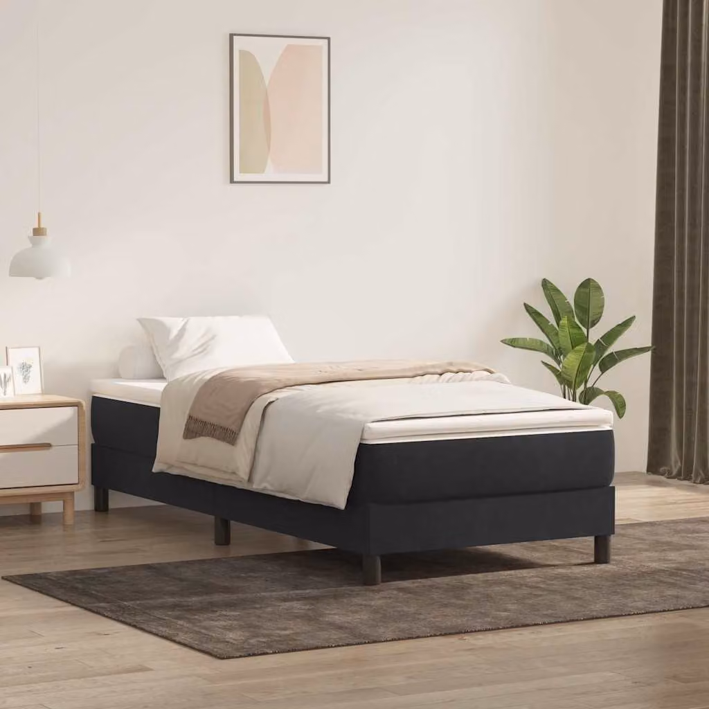 vidaXL Letto a Molle in Velluto Nero con Doghe in Legno L/P/H: 90 x 223 x 25 cm