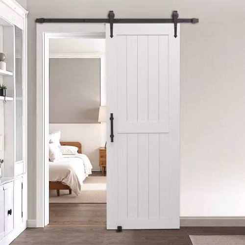 VEVOR Kit Porta Scorrevole in MDF Bianco con Ferramenta e Telaio a H per Soggiorno, Bagno o Camera da Letto, L: 76,2 cm, H: 213,4 cm