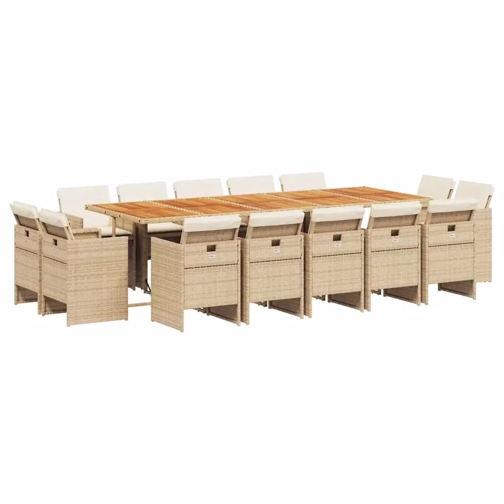 vidaXL Set da Pranzo da Giardino 15 pz in Polyrattan con Tavolo in Legno di Acacia Olio e Cuscini Beige – 2