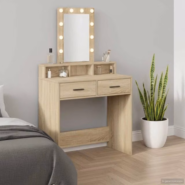 Tavolo da trucco moderno vidaXL in legno marrone e beige L/P/H: 79 x 41 x 140 cm