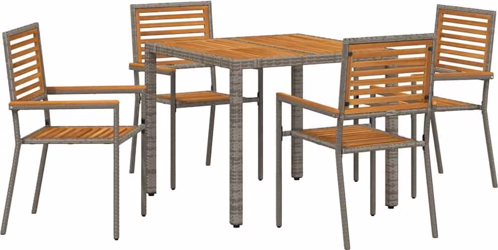 Set da Pranzo per Giardino 5 pcs Grigio e Marrone polyrattan