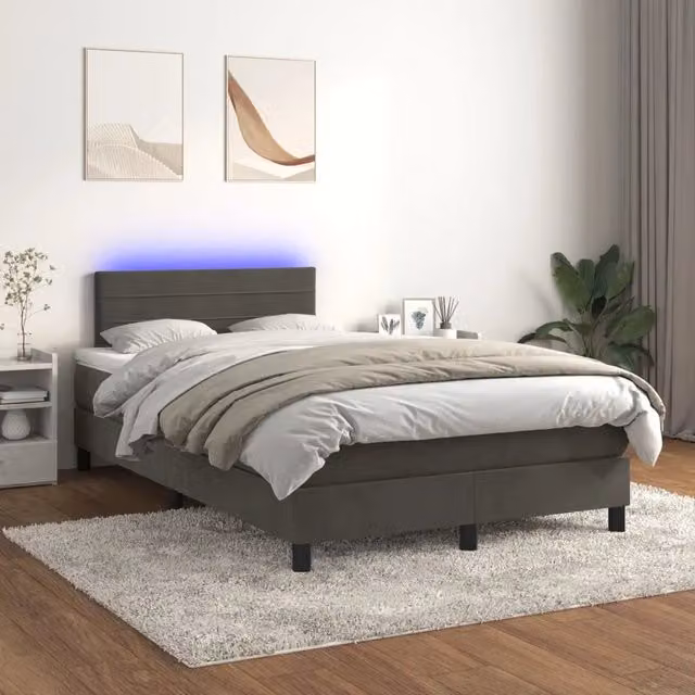 Letto Ibrido con Materasso e Illuminazione LED vidaXL in Velluto Grigio L: 120 cm, P: 200 cm