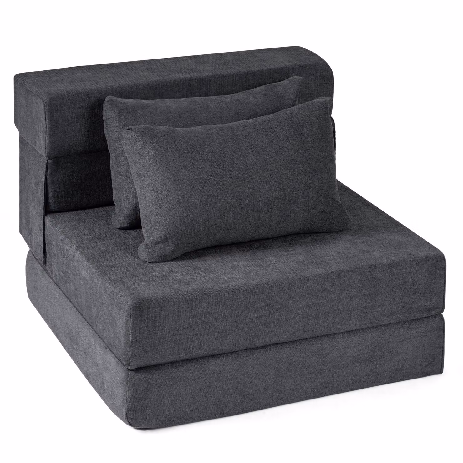 Costway Divano letto pieghevole 3-in-1 in tessuto chenille con 2 cuscini, Poltrona letto convertibile Grigio, L: 72 cm, P: 76 cm, H: 58 cm