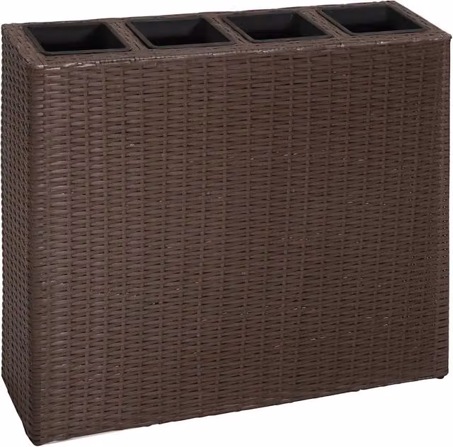 Letto rialzato da giardino con 4 fioriere in polyrattan marrone e plastica – 1