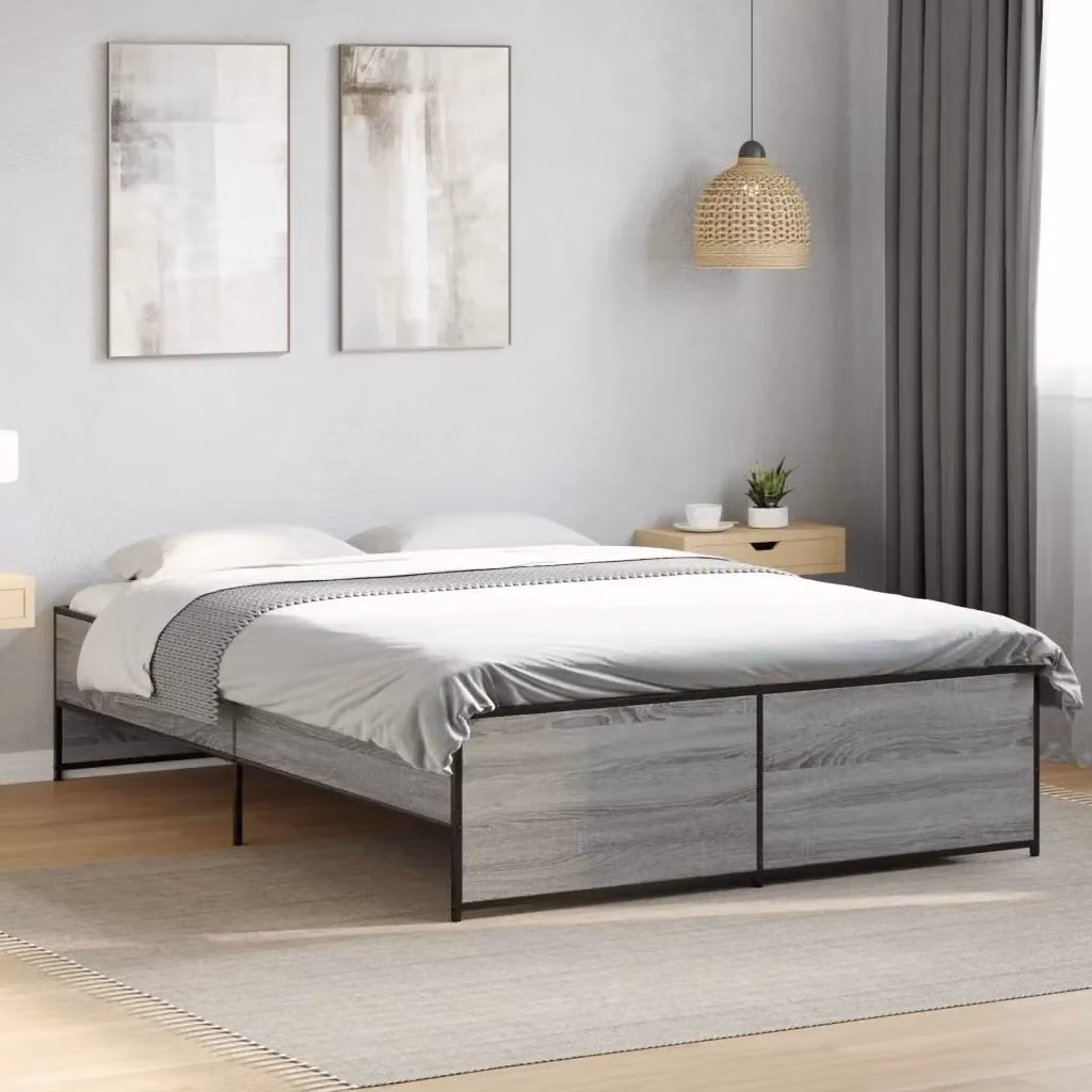 Letto matrimoniale moderno Design In grigio con cassetti in legno e metallo L: 138 cm, P: 193 cm, H: 40,5 cm – 2