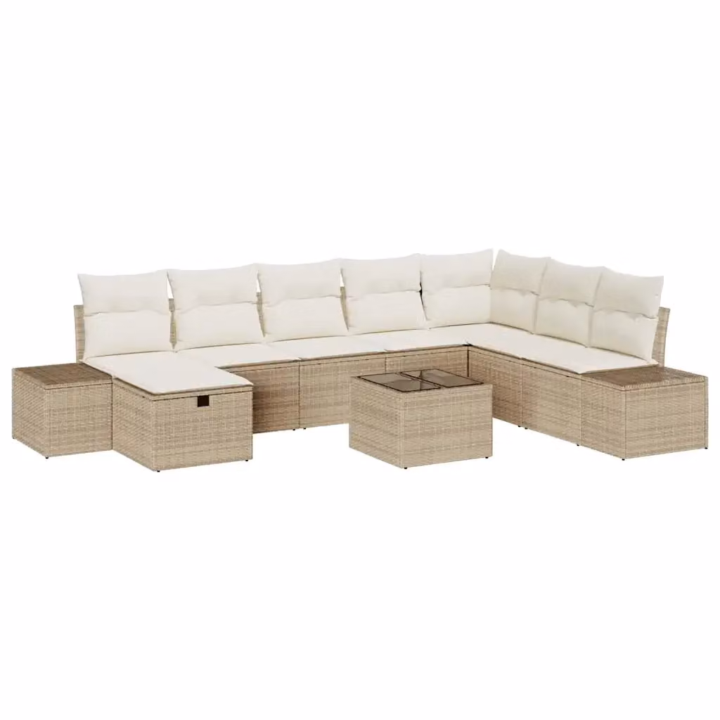 Set Divano da Giardino vidaXL 9 Pezzi in Polyrattan Beige con Cuscini e Tavolino da Esterno – 2