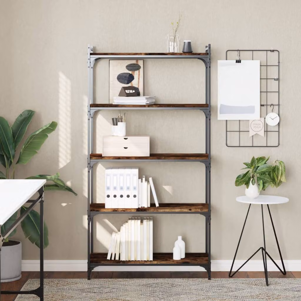 Libreria a 5 Ripiani vidaXL in Stile Industrial, Colore Rovere Fumo, L 80 cm x P 30 cm x H 154 cm