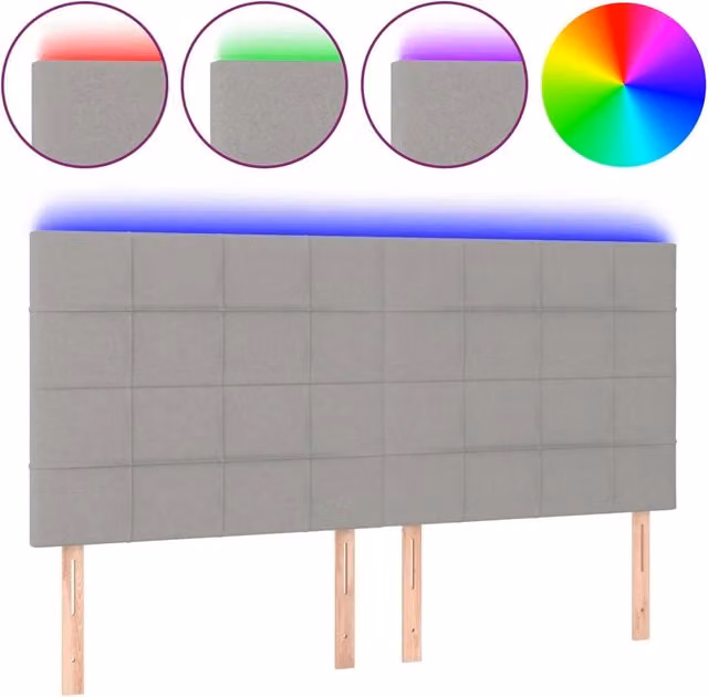 Testata del letto con illuminazione LED e porta di ricarica USB in tessuto grigio chiaro L: 200 cm, P: 5 cm, H: 118/128 cm