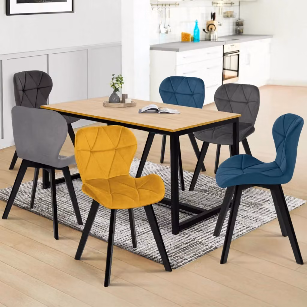 Set di 6 sedie ROBINE IDMarket in velluto, colori misti blu, grigio scuro, grigio chiaro e giallo – 2