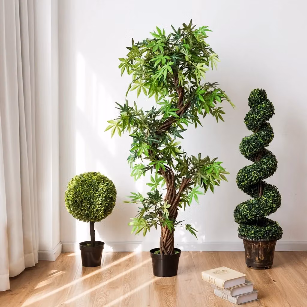 Albero artificiale verde DESIGN IN in legno e plastica con base in cemento, H 160 x L 19 x P 19 cm – 2