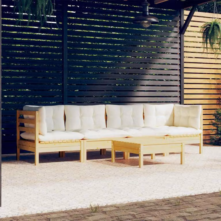 Set di Divani da Giardino vidaXL a Forma di L in Legno di Pino con Cuscini Beige
