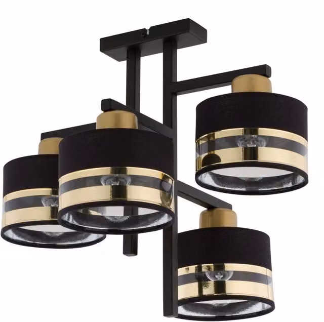 Plafoniera Sigma Lighting design moderno con 4 luci, colore nero e oro, attacco E27, dimmabile