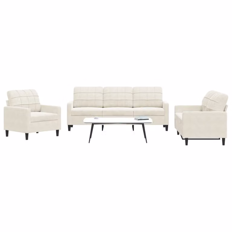 Maison Exclusive - Set divano a 3 pezzi con cuscini in velluto color crema