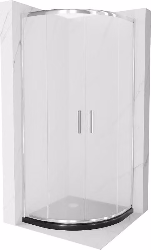 Mexen Rio cabina doccia semicircolare 90 x 90 cm, ghiacciato, cromo + piatto doccia Flat, nero - 863-090-090-01-30-4170