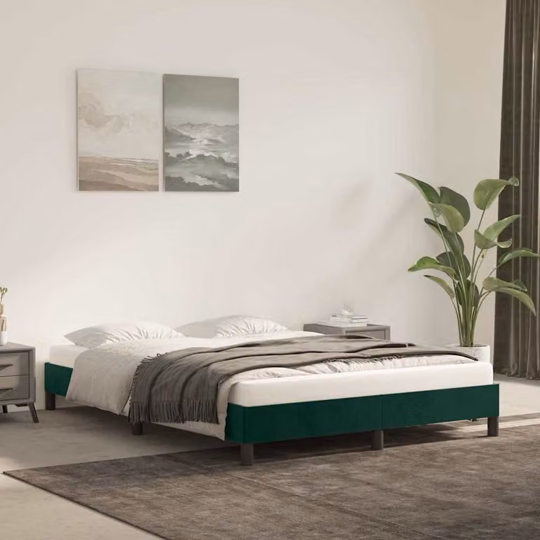 vidaXL Giroletto in Velluto Verde Scuro con Doghe in Legno L/P/H: 140 x 190 x 25 cm