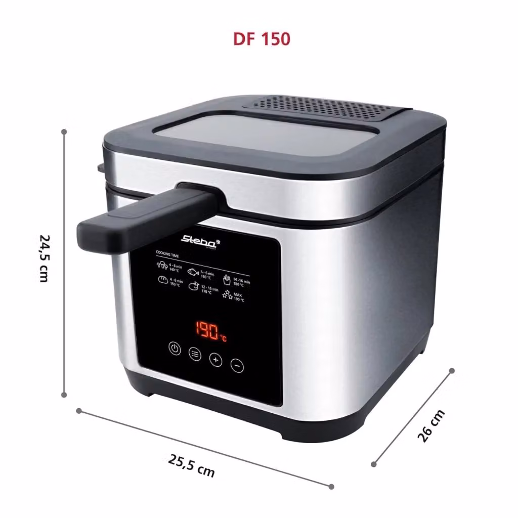 Friggitrice Steba 263500 DF 150 in Acciaio Inox con Timer Digitale e Regolazione Temperatura fino a 190 °C, Capacità 2,5 l, Colore Nero e Acciaio Inox – 2