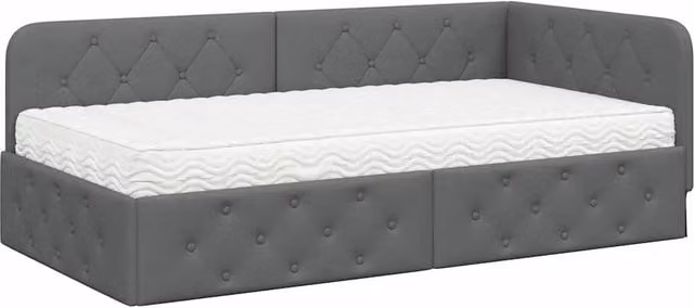 Letto singolo | Letto per adulti | Cornice del letto ad angolo Grigio scuro 90 x 190 cm Tessuto