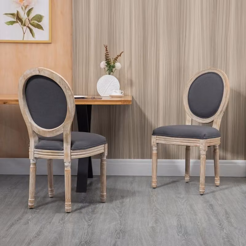 Set di 2 sedie da pranzo MIVRAY grigie con schienale in tessuto e gambe in legno di caucciù, stile rustico – 2
