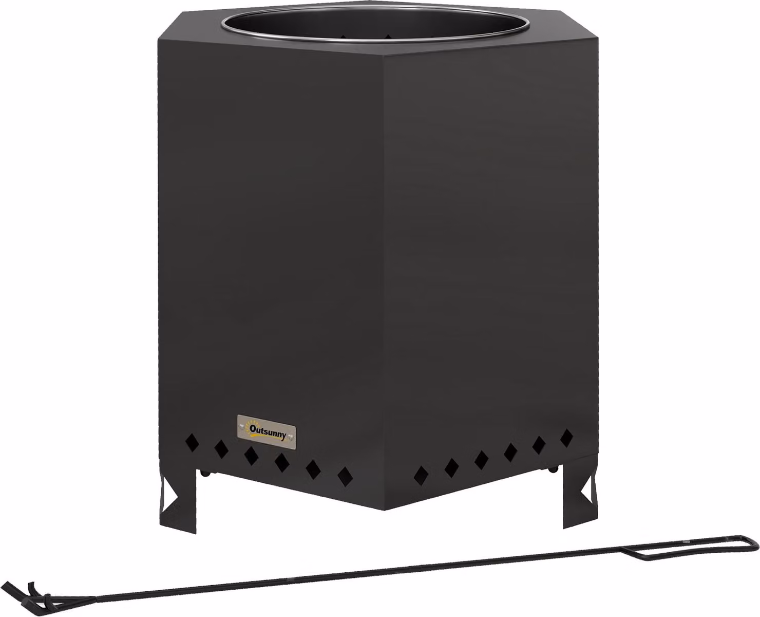 Moonbite, braciere senza fumo, 45 x 38,8 cm, focolare da tavolo esagonale con combustione secondaria, metallo resistente al calore, include attizzatoio, metallo, nero