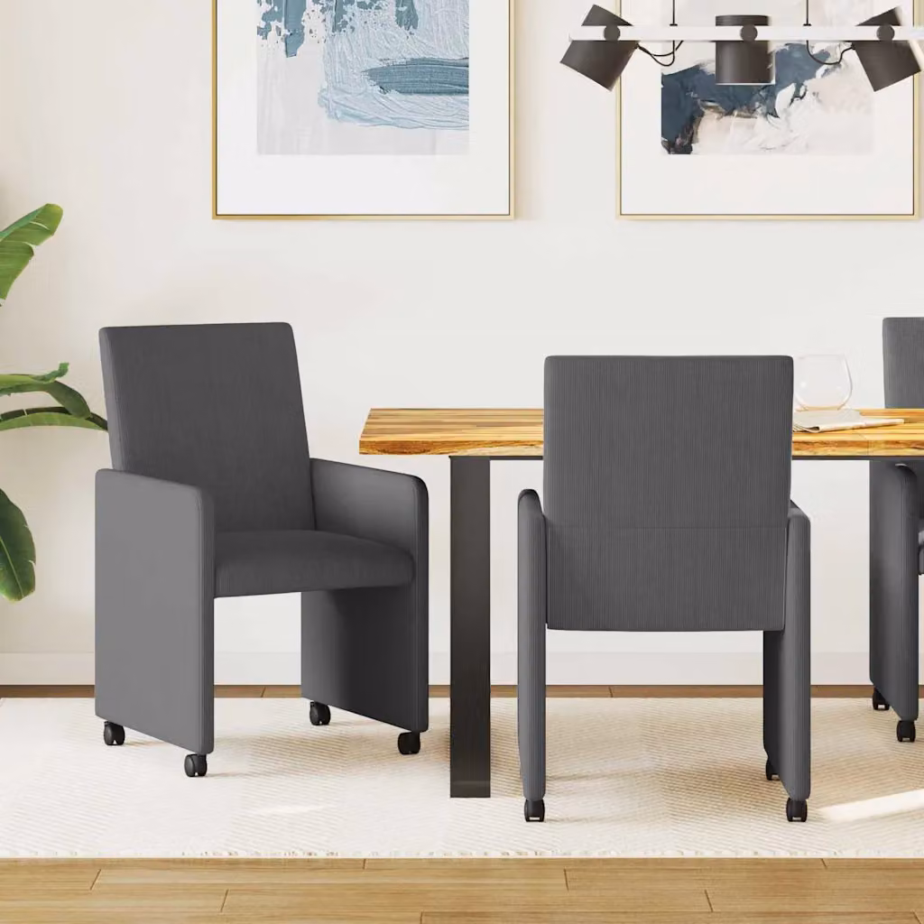 Set di 2 sedie da pranzo vidaXL in velluto a coste grigio scuro con ruote, L: 57 cm, P: 66 cm, H: 94 cm – 1