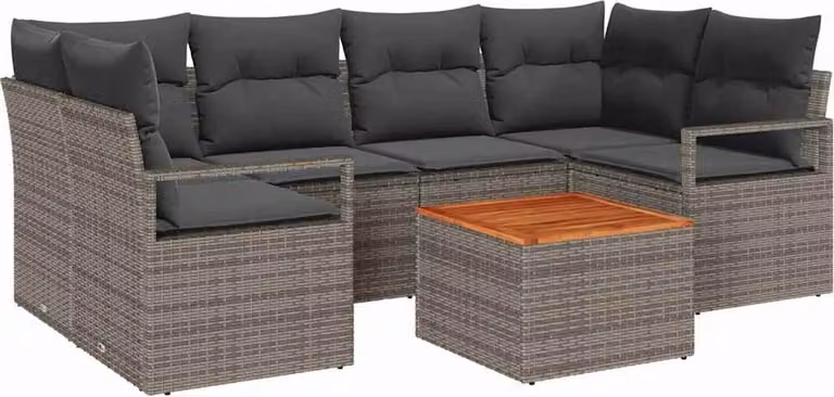 Set Divano da Giardino 7 pcs Grigio polyrattan