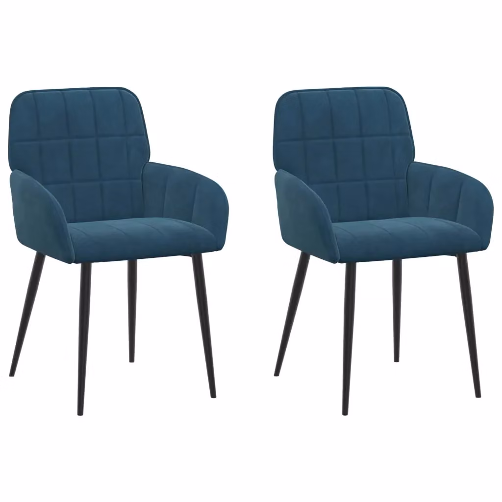 Set di 2 sedie da pranzo moderne vidaXL in velluto blu con struttura in metallo L: 56.5 cm, P: 50 cm, H: 85 cm – 2