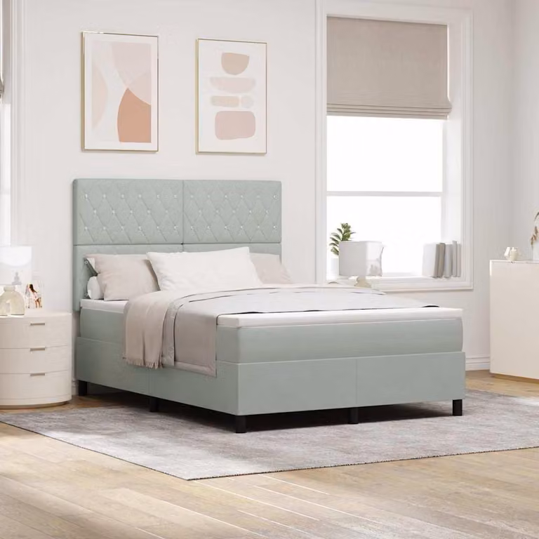 Maison Exclusive - Letto boxspring con materasso grigio chiaro 140 x 190 cm velluto
