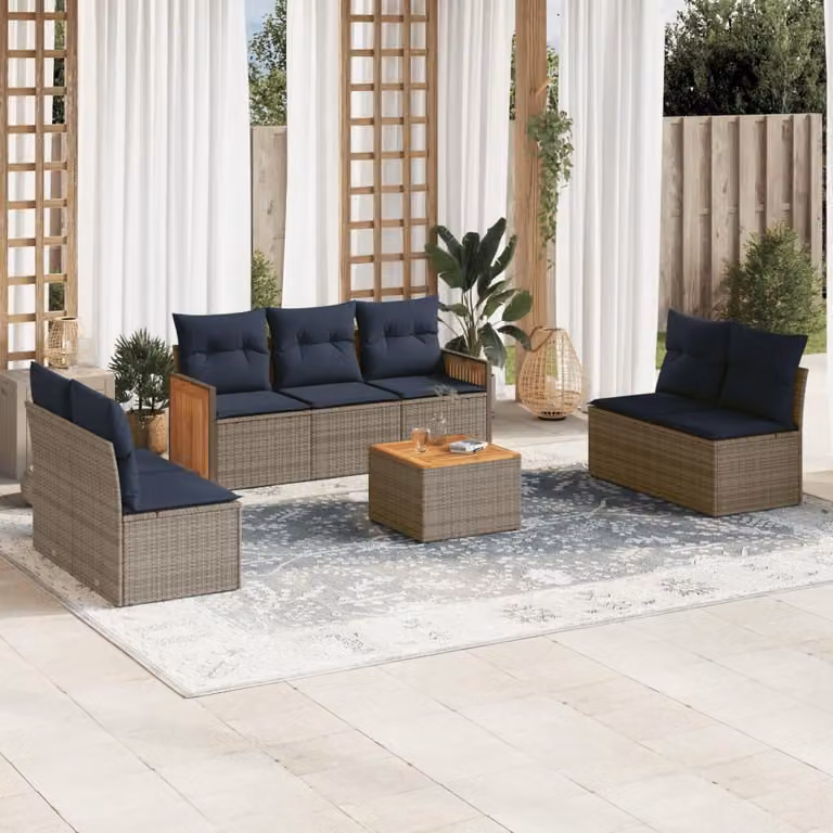 Maison Exclusive - Set di 8 divani da giardino con cuscini, grigio, polyrattan