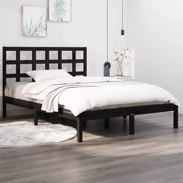 Letto con giroletto in legno massello di pino nero vidaXL L/P: 140 x 190 cm
