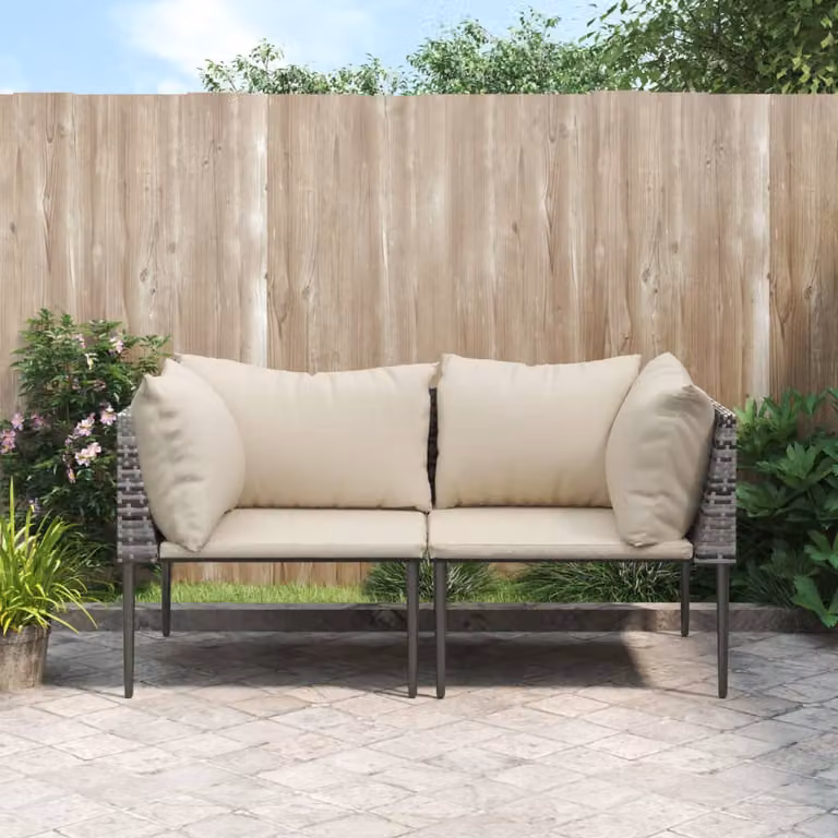 Set di 2 Divani Angolari da Giardino vidaXL in Polyrattan con Cuscini Imbottiti Grigio e Beige
