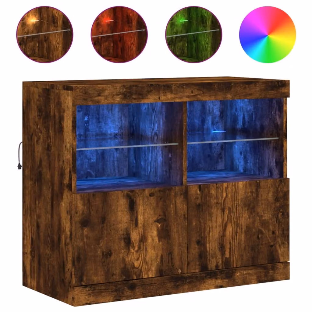 Credenza con Luci LED Rovere Fumo 81x37x67 cm