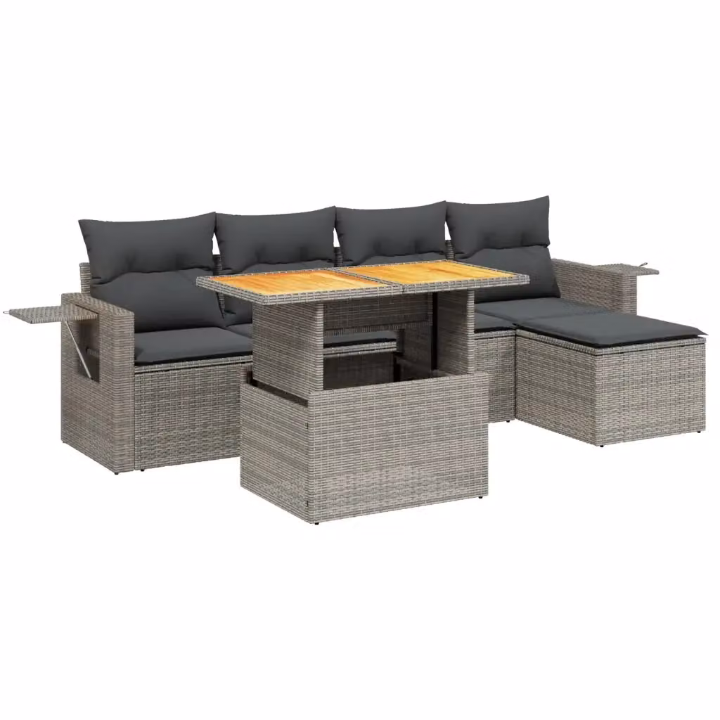 vidaXL Set Divano da Giardino 6 pz a L in Polyrattan Grigio con Cuscini e Ottoman – 2