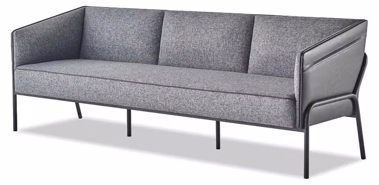 Ledersofa 3-Sitzer Grau Couch Modern Dreisitzig Textil Edelstahl Leder