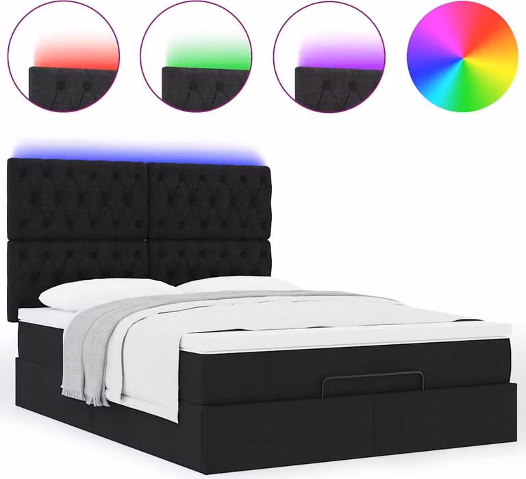 Struttura Letto Pouf con Materasso Nero 140x200 cm in Tessuto
