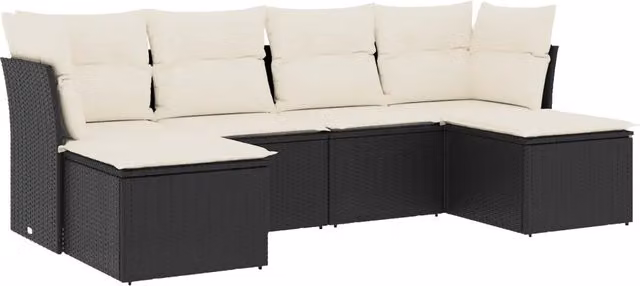 Set Divano da Giardino 6 pz | Set Salotto da Giardino con Cuscini Nero in Polyrattan
